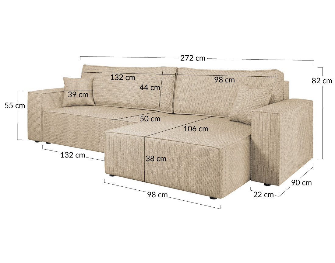 Canapé d'angle réversible 5 places convertible avec coffre en tissu texturé Cezanne