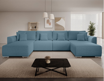 Canapé panoramique en U 7 places convertible avec coffre en tissu texturé Gabriel