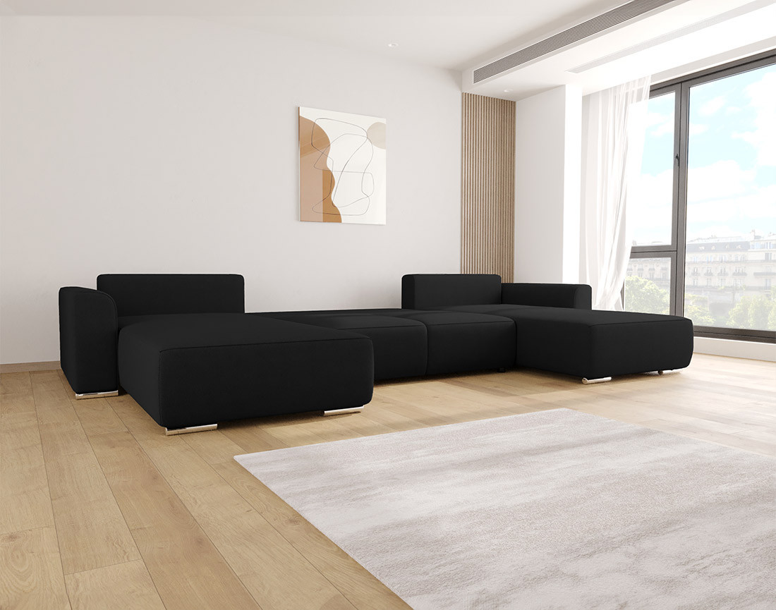 Canapé panoramique en U 7 places convertible avec coffre en tissu texturé Gabriel