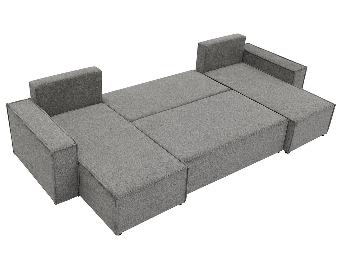 Canapé panoramique en U 7 places convertible avec coffre en tissu texturé Cezanne