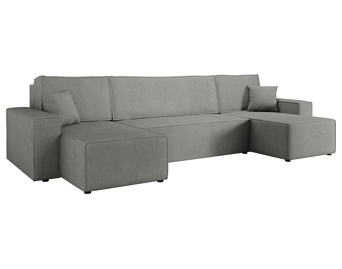 Canapé panoramique en U 7 places convertible avec coffre en tissu texturé Cezanne