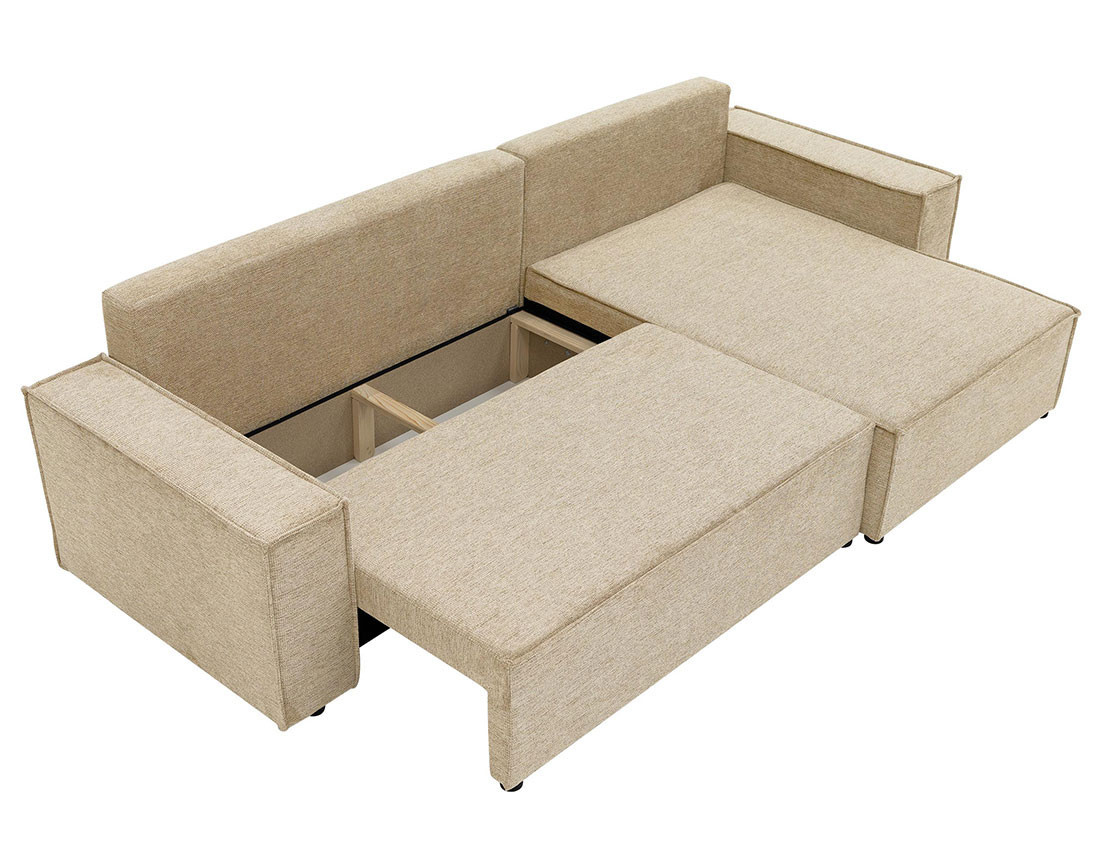 Canapé d'angle réversible 5 places convertible avec coffre en tissu texturé Cezanne