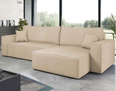 Canapé d'angle réversible 5 places convertible avec coffre en tissu texturé Cezanne