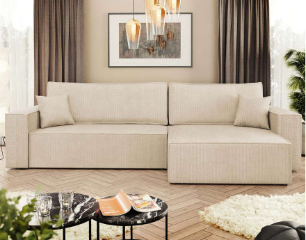 Canapé d'angle réversible 5 places convertible avec coffre en tissu texturé Cezanne
