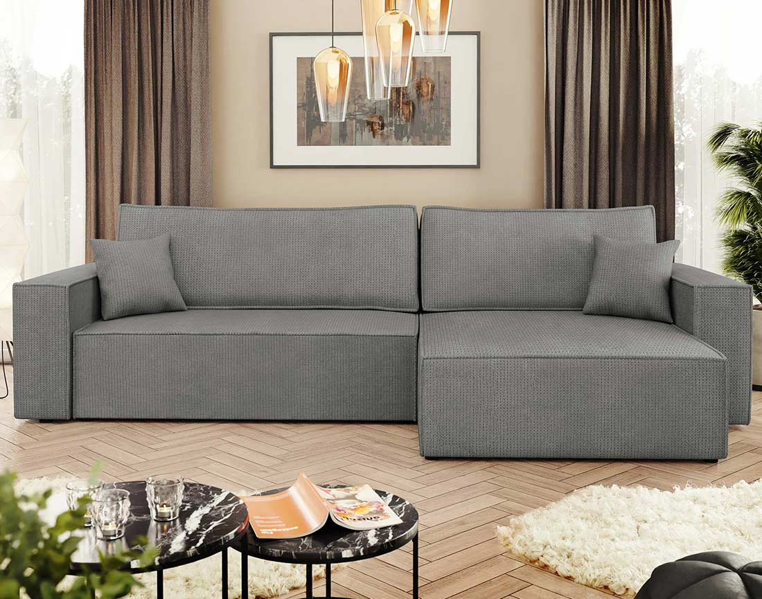 Canapé d'angle réversible 5 places convertible avec coffre en tissu texturé Cezanne
