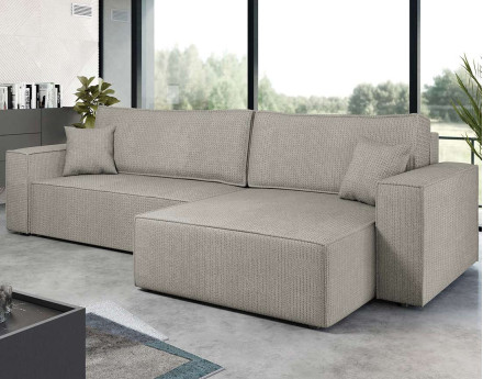 Canapé d'angle réversible 5 places convertible avec coffre en tissu texturé Cezanne