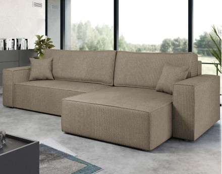 Canapé d'angle réversible 5 places convertible avec coffre en tissu texturé Cezanne