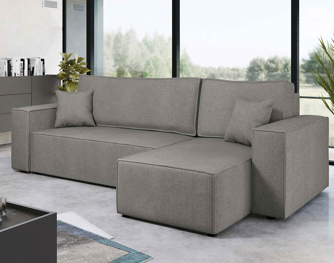 Canapé d'angle réversible 4 places convertible avec coffre en tissu texturé Cezanne