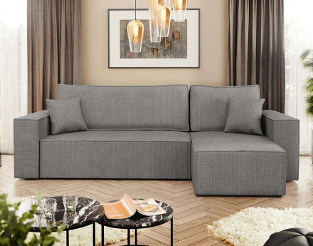 Canapé d'angle réversible 4 places convertible avec coffre en tissu texturé Cezanne