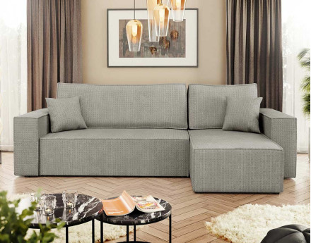 Canapé d'angle réversible 4 places convertible avec coffre en tissu texturé Cezanne