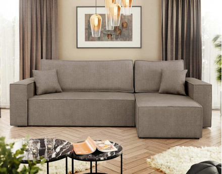 Canapé d'angle réversible 4 places convertible avec coffre en tissu texturé Cezanne