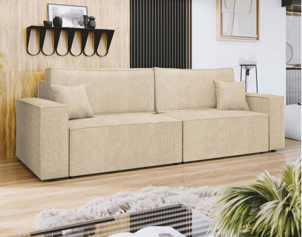 Canapé droit 3 places convertible avec coffre en tissu texturé Cezanne