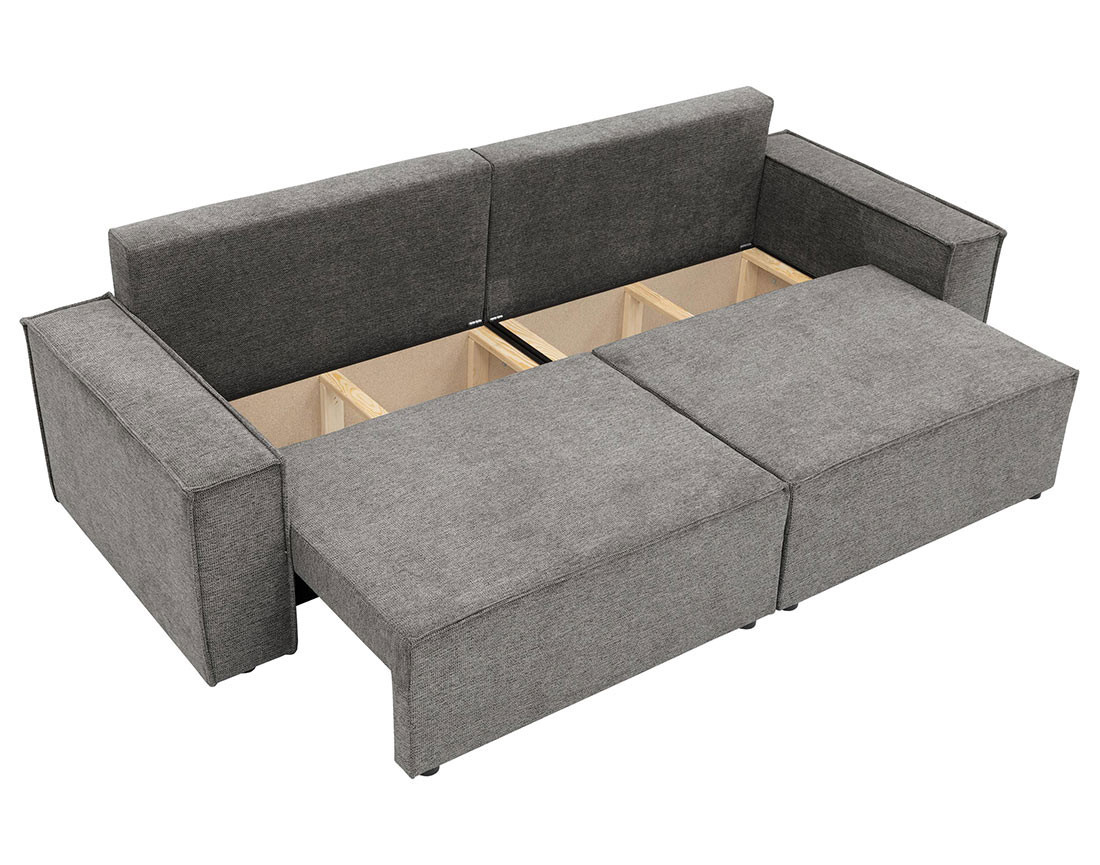 Canapé droit 3 places convertible avec coffre en tissu texturé Cezanne