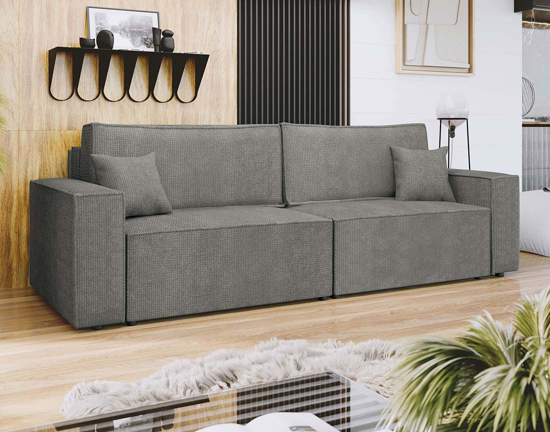 Canapé droit 3 places convertible avec coffre en tissu texturé Cezanne