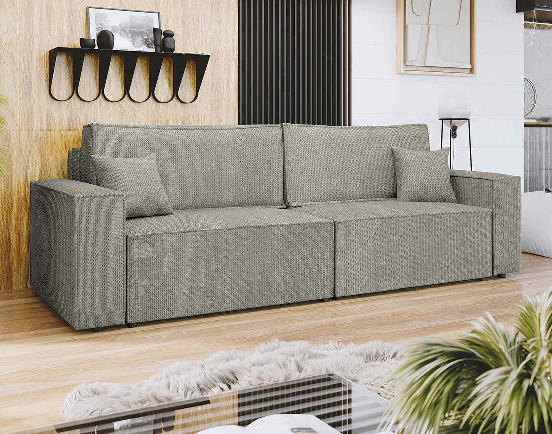Canapé droit 3 places convertible avec coffre en tissu texturé Cezanne