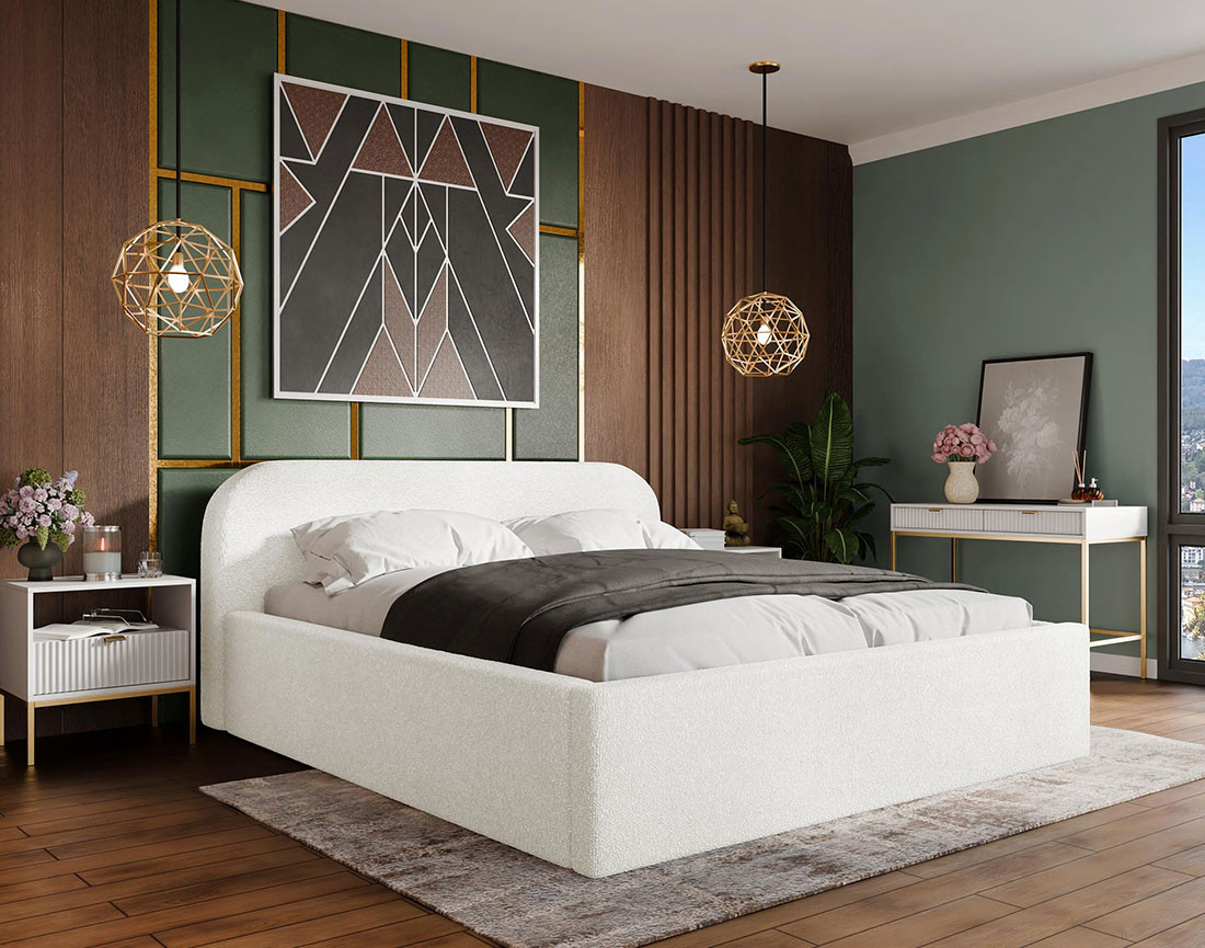 Lit coffre 140x200 cm en tissu bouclette Orane