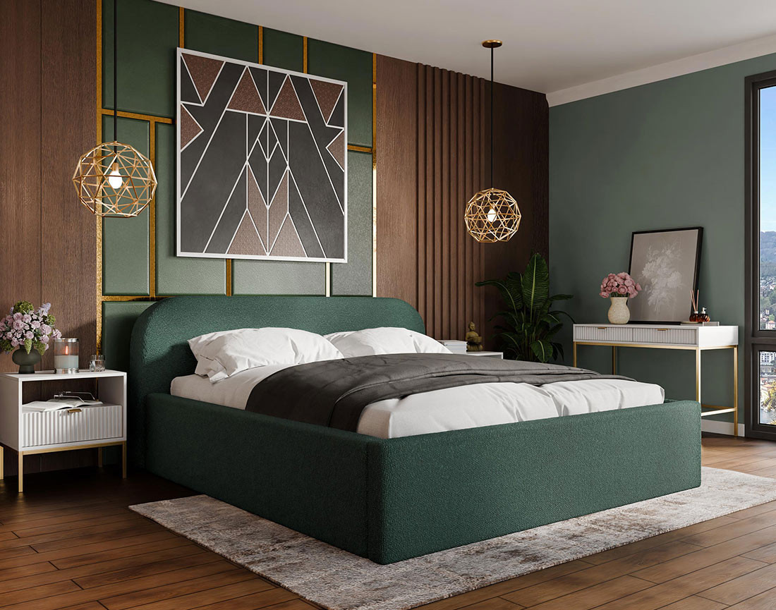 Lit coffre 140x200 cm en tissu bouclette Orane