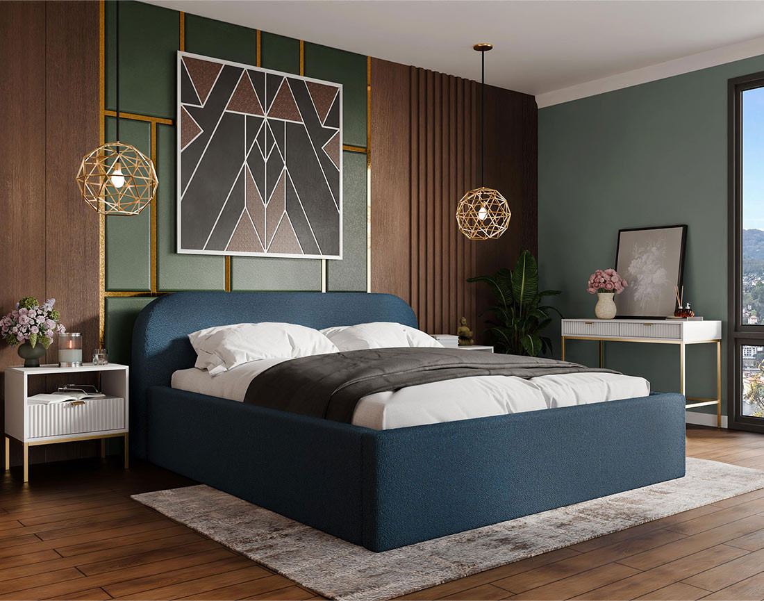 Lit coffre 180x200 cm en tissu bouclette Orane