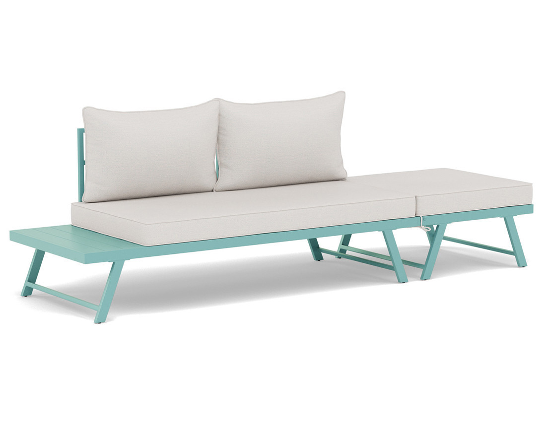 Salon de jardin 3 places modulable vert avec coussins beiges Isadora