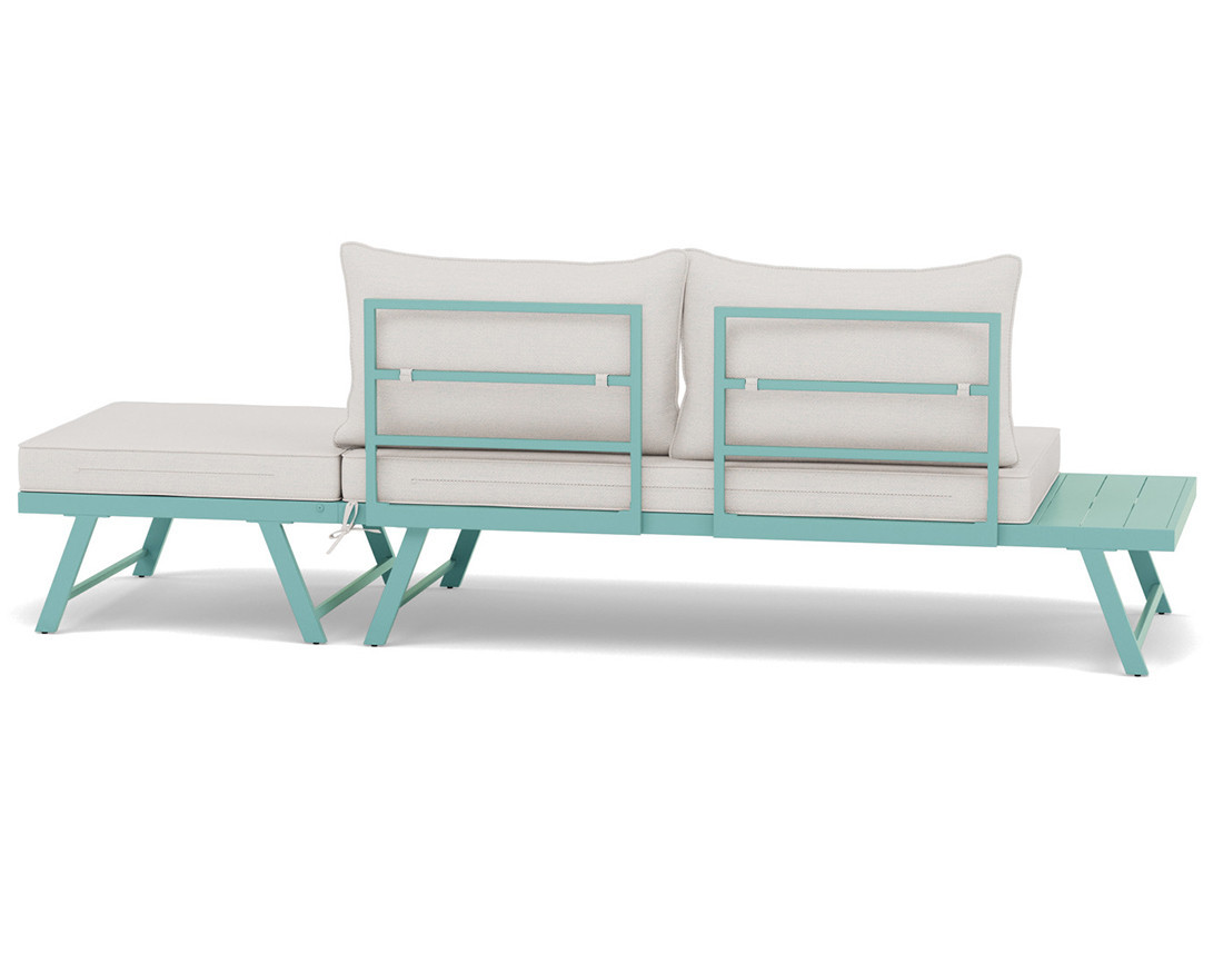 Salon de jardin 3 places modulable vert avec coussins beiges Isadora