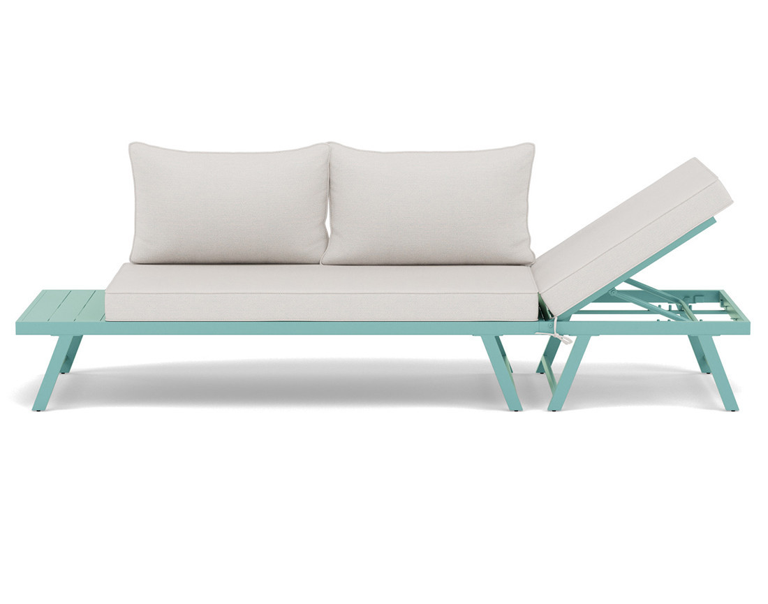 Salon de jardin 3 places modulable vert avec coussins beiges Isadora