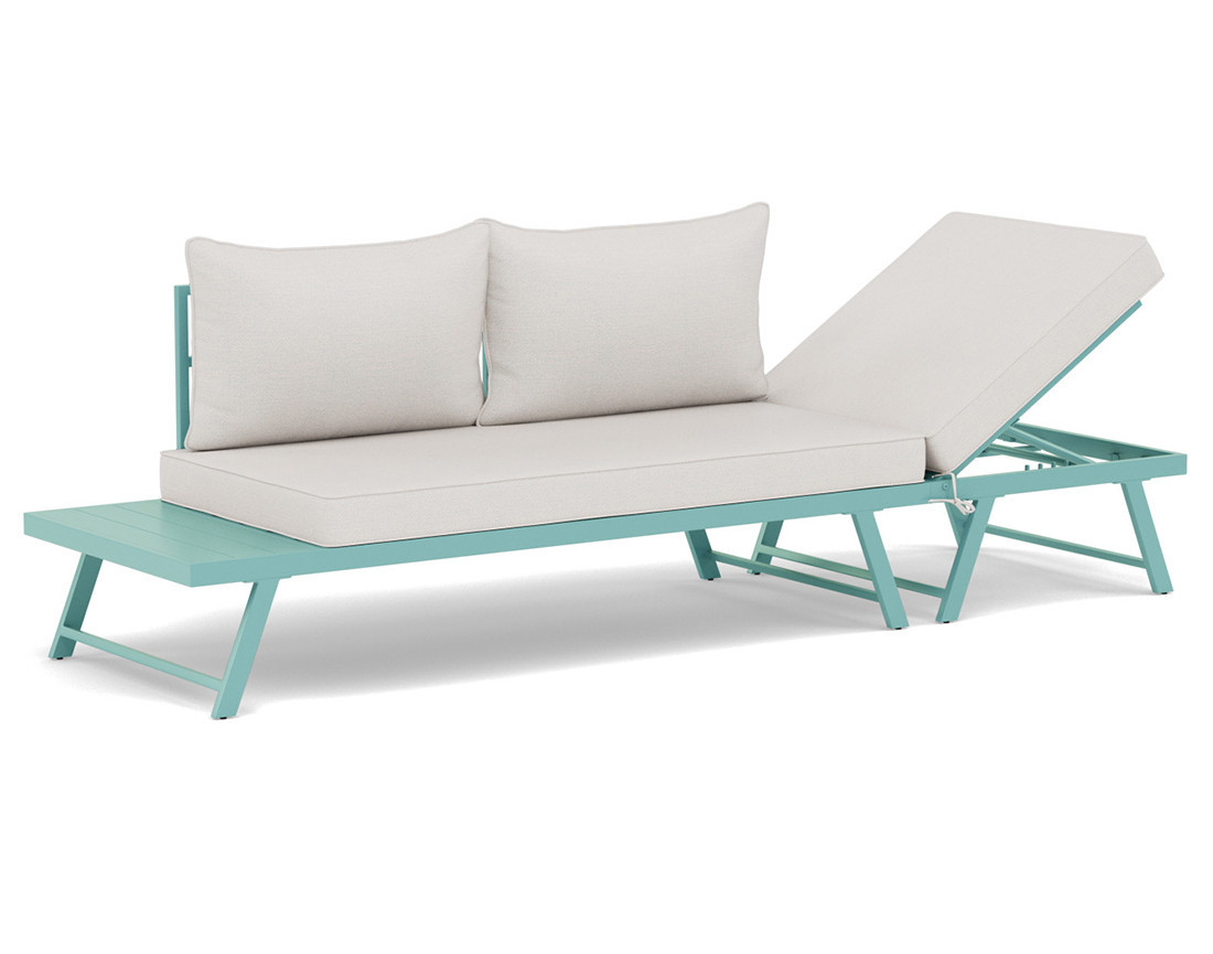 Salon de jardin 3 places modulable vert avec coussins beiges Isadora