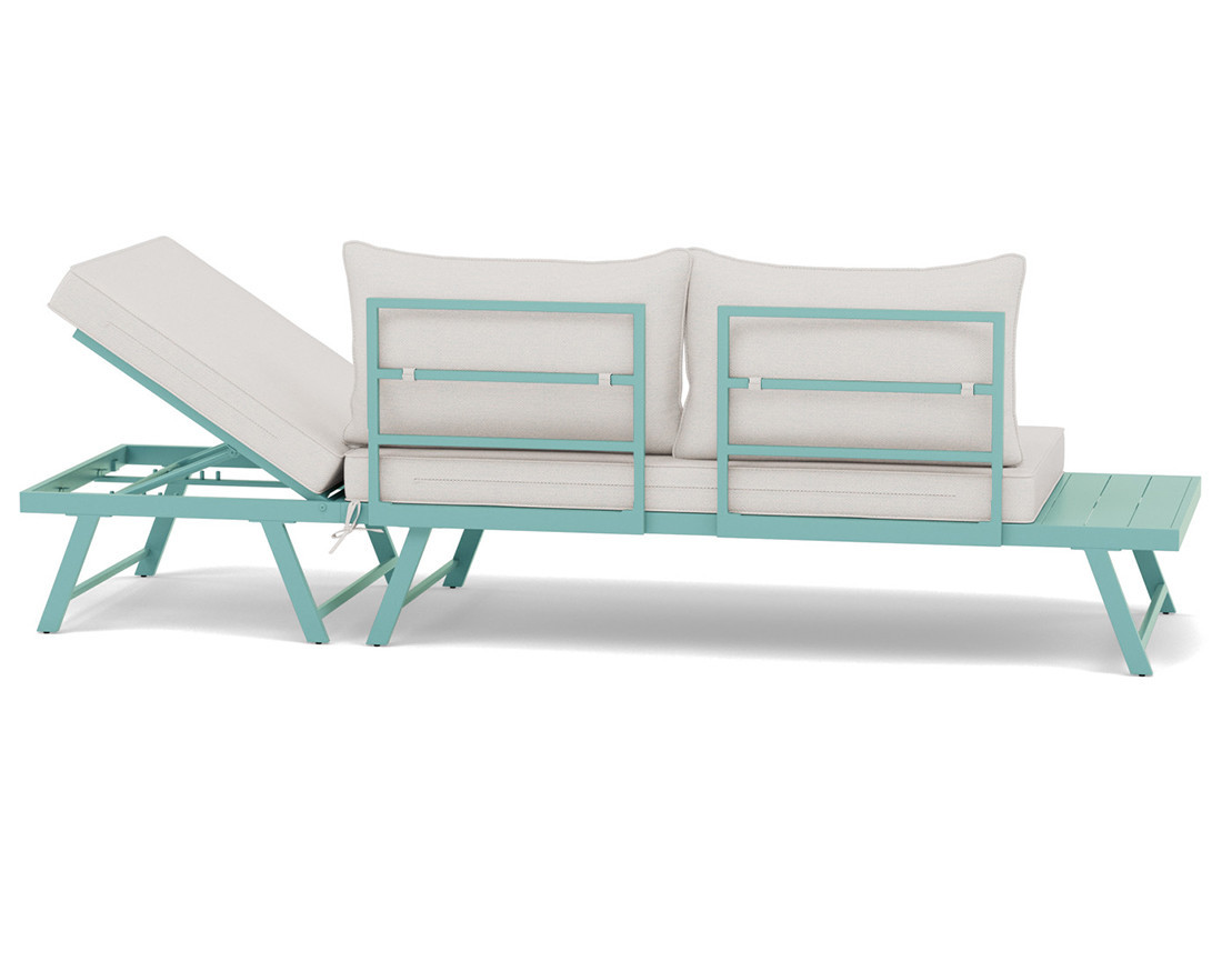 Salon de jardin 3 places modulable vert avec coussins beiges Isadora