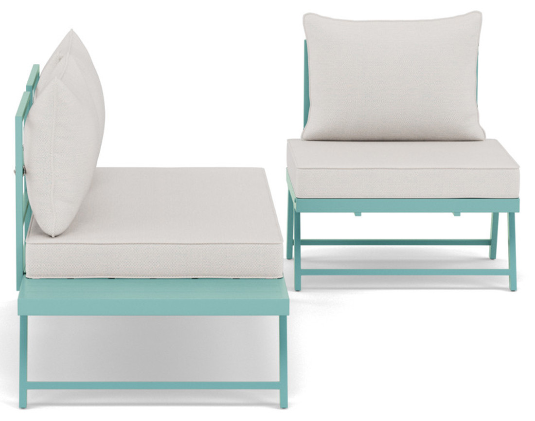 Salon de jardin 3 places modulable vert avec coussins beiges Isadora