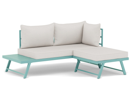 Salon de jardin 3 places modulable vert avec coussins beiges Isadora