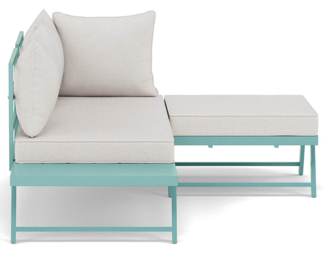 Salon de jardin 3 places modulable vert avec coussins beiges Isadora