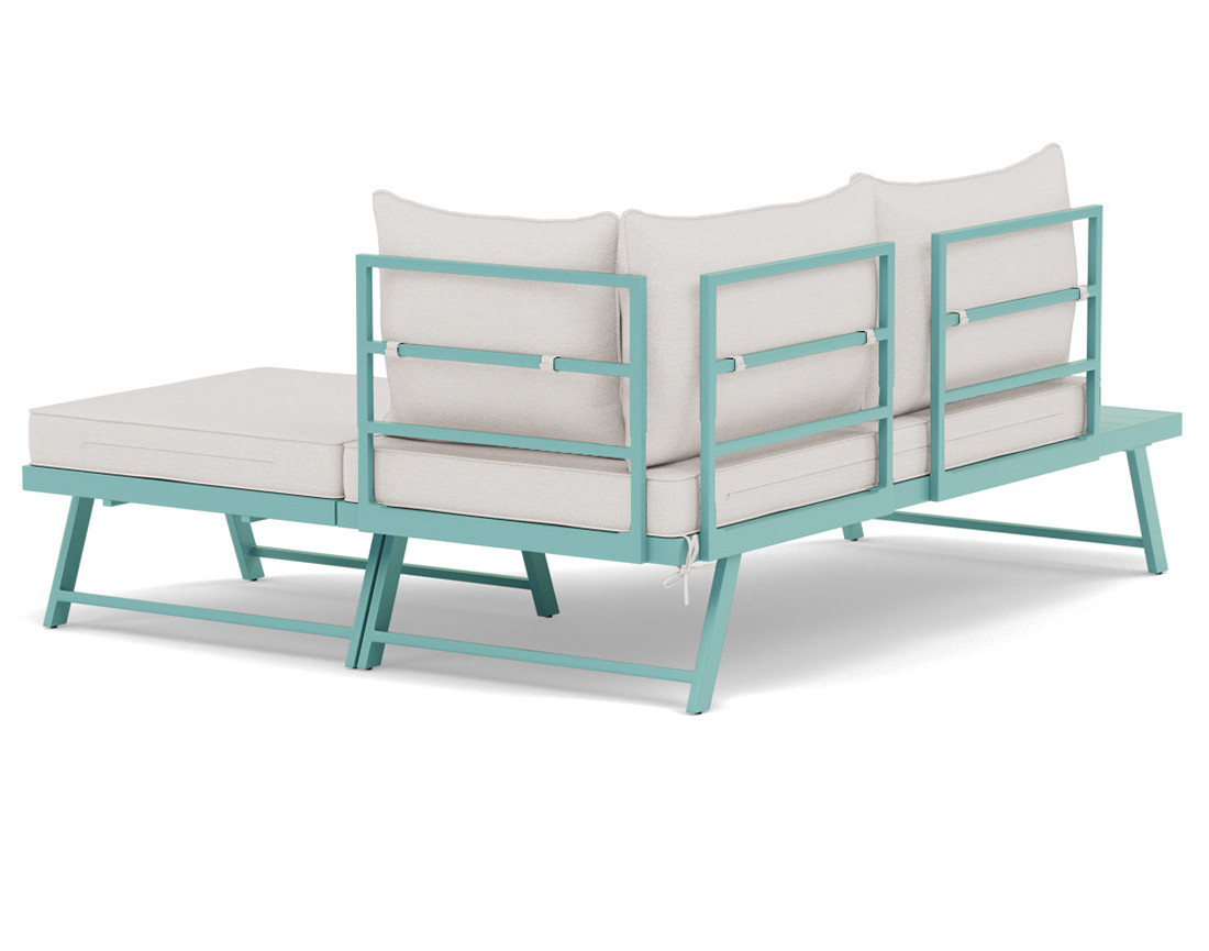 Salon de jardin 3 places modulable vert avec coussins beiges Isadora