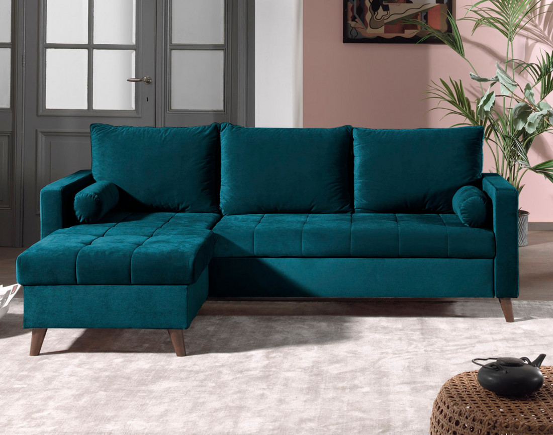 Polar - canapé d’angle réversible convertible en velours au design scandinave