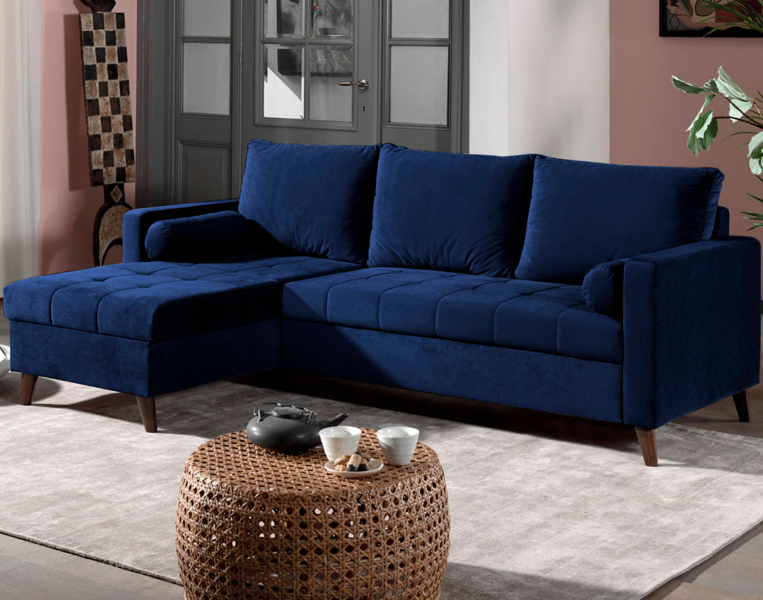 Polar - canapé d’angle réversible convertible en velours au design scandinave