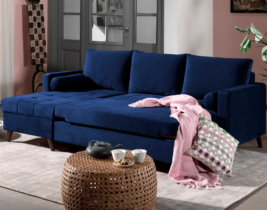 Polar - canapé d’angle réversible convertible en velours au design scandinave