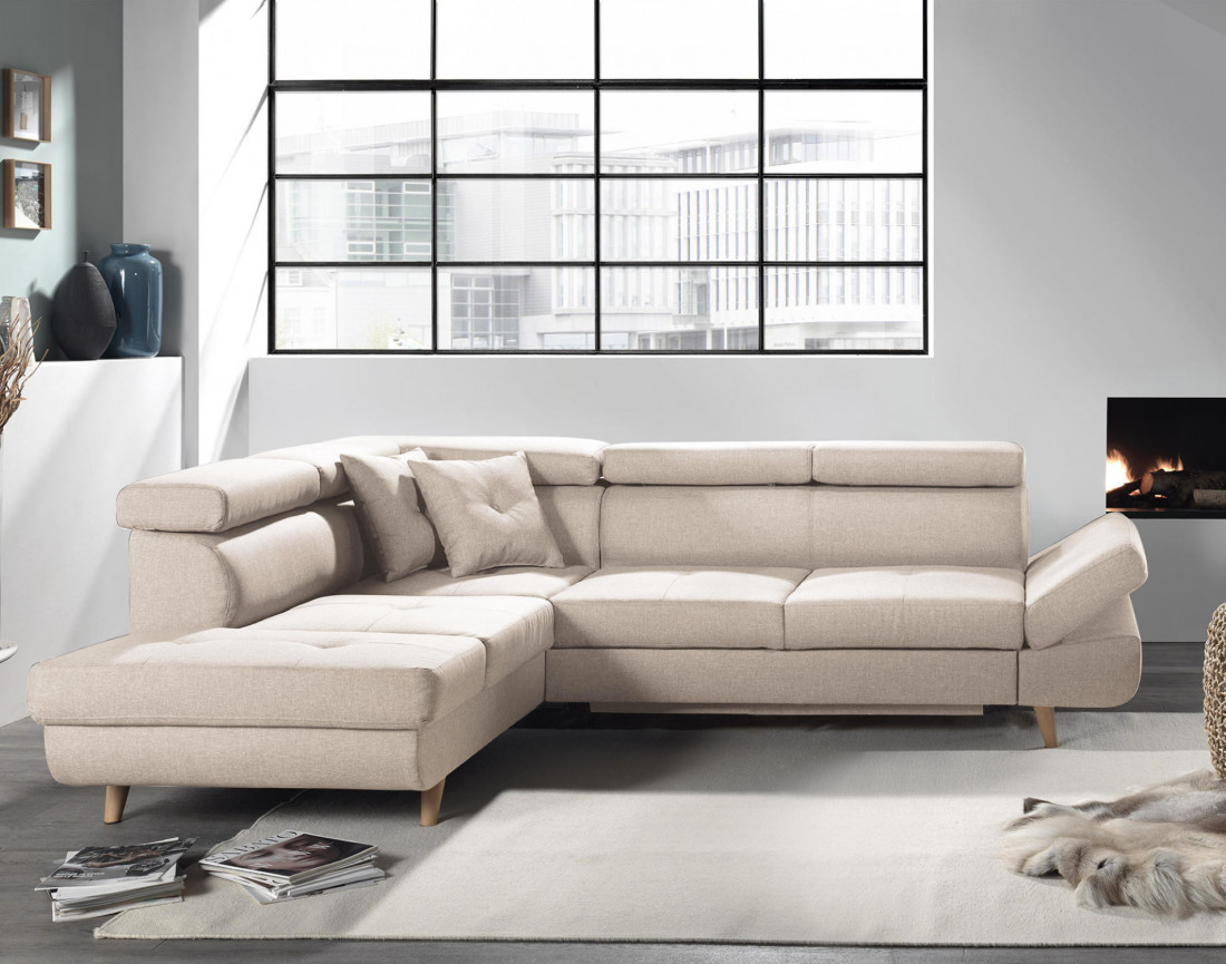 Canapé d'angle convertible Linea 5 places avec têtières - angle gauche
