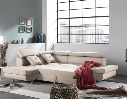Canapé d'angle convertible Linea 5 places avec têtières - angle gauche
