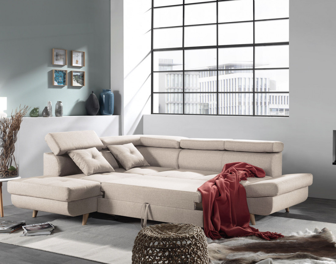 Canapé d'angle convertible Linea 5 places avec têtières - angle gauche