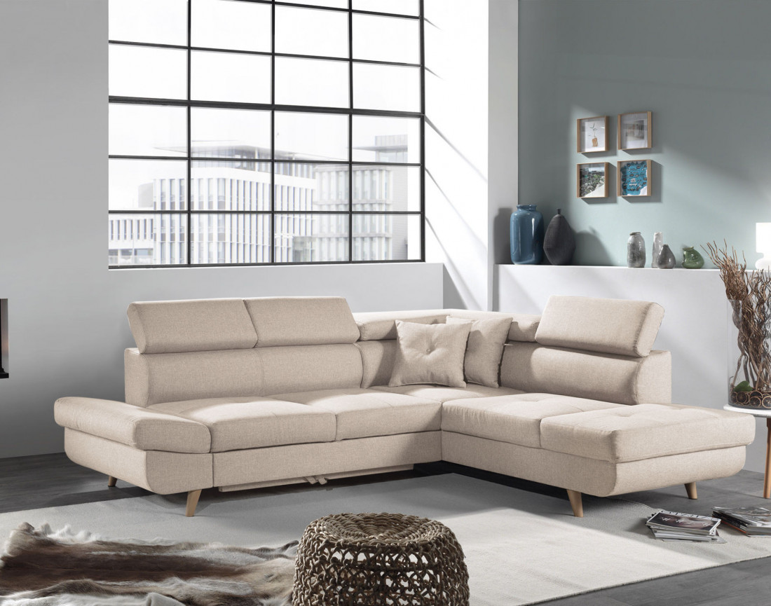 Linea - Canapé d'angle droit convertible - 5 places - avec têtières