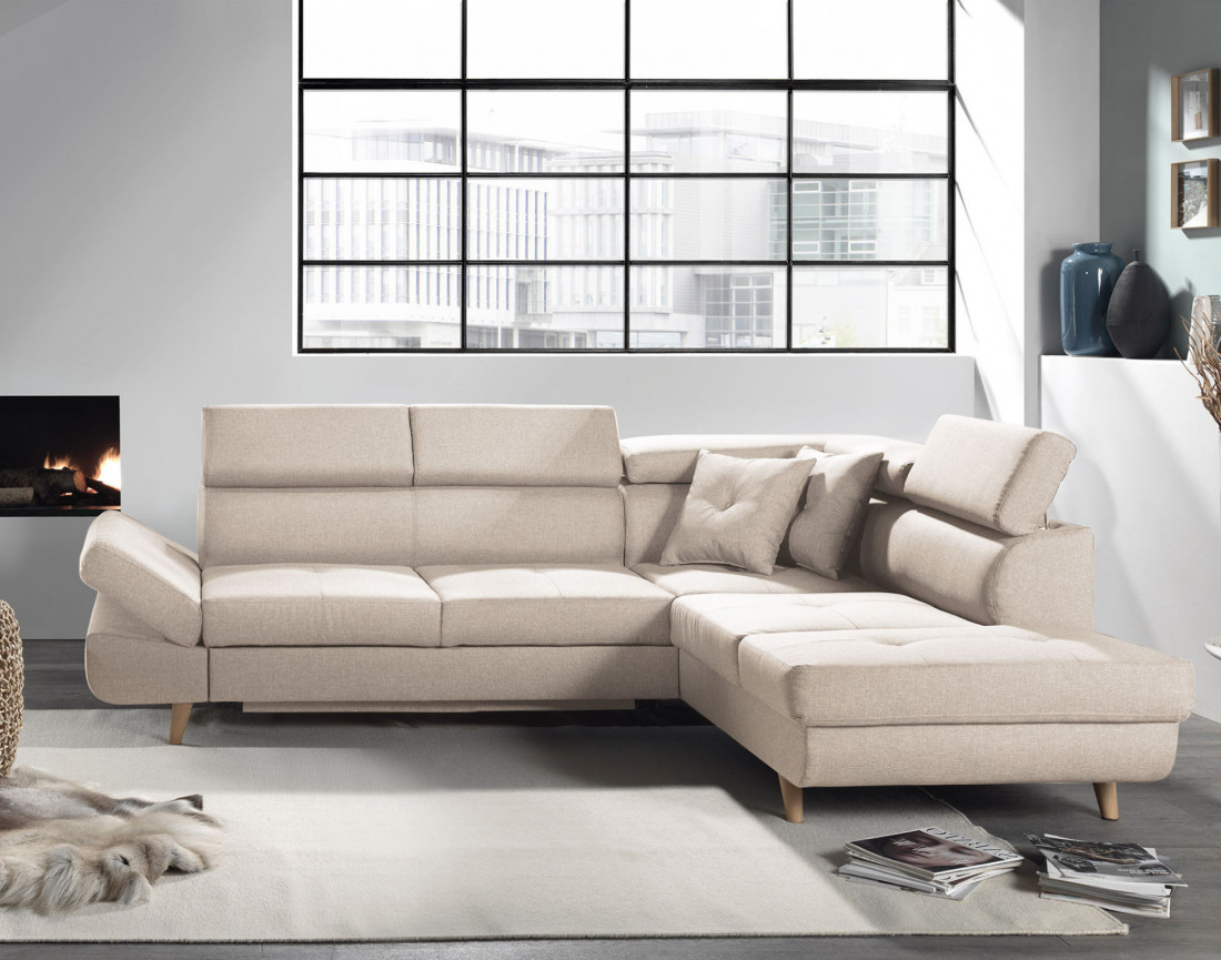 Linea - Canapé d'angle droit convertible - 5 places - avec têtières