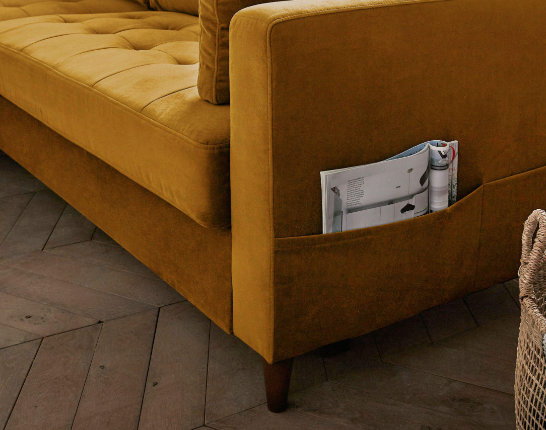 Canapé d'angle gauche 4 places convertible avec coffre en velours Anna