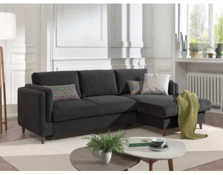 Canapé d'angle droit convertible avec coffre 4 places en velours Brooke