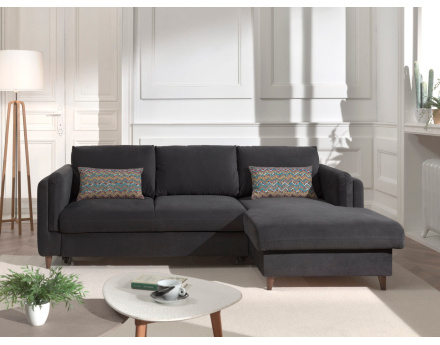 Canapé d'angle droit convertible avec coffre 4 places en velours Brooke