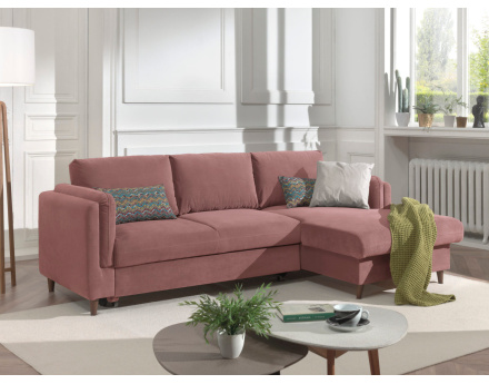 Canapé d'angle droit convertible avec coffre 4 places en velours Brooke