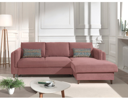 Canapé d'angle droit convertible avec coffre 4 places en velours Brooke