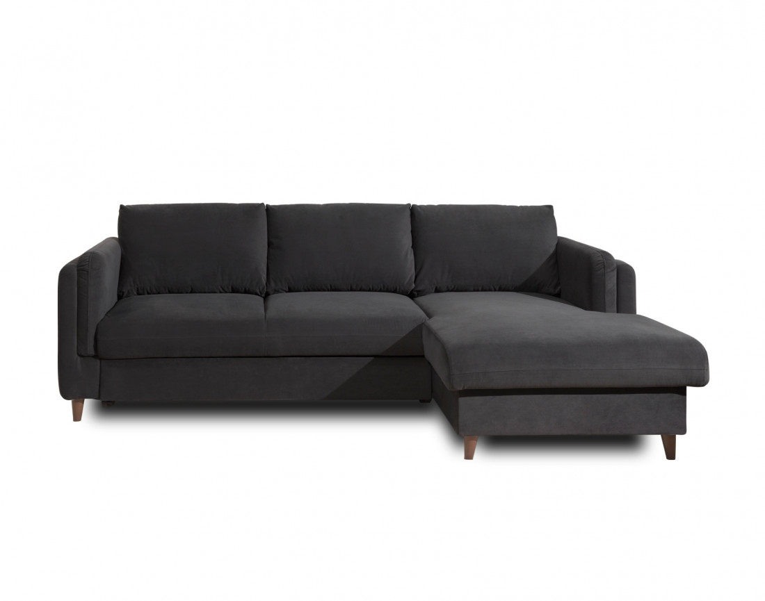 Canapé d'angle droit convertible avec coffre 4 places en velours Brooke