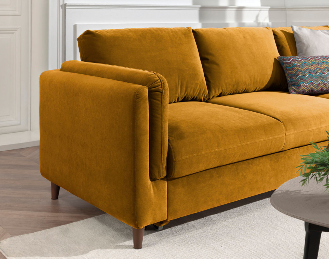 Canapé d'angle droit convertible avec coffre 4 places en velours Brooke