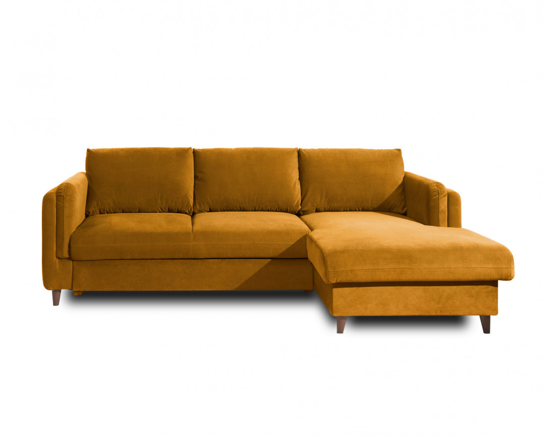 Canapé d'angle droit convertible avec coffre 4 places en velours Brooke