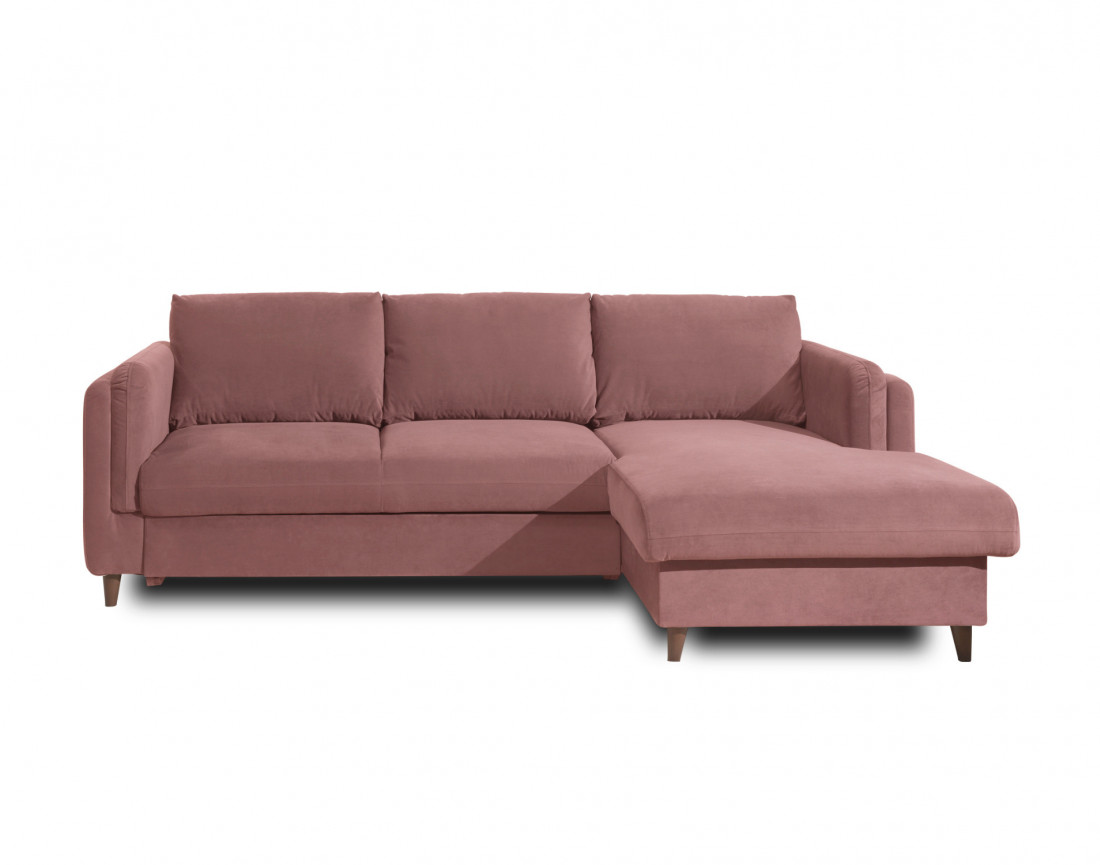 Canapé d'angle droit convertible avec coffre 4 places en velours Brooke