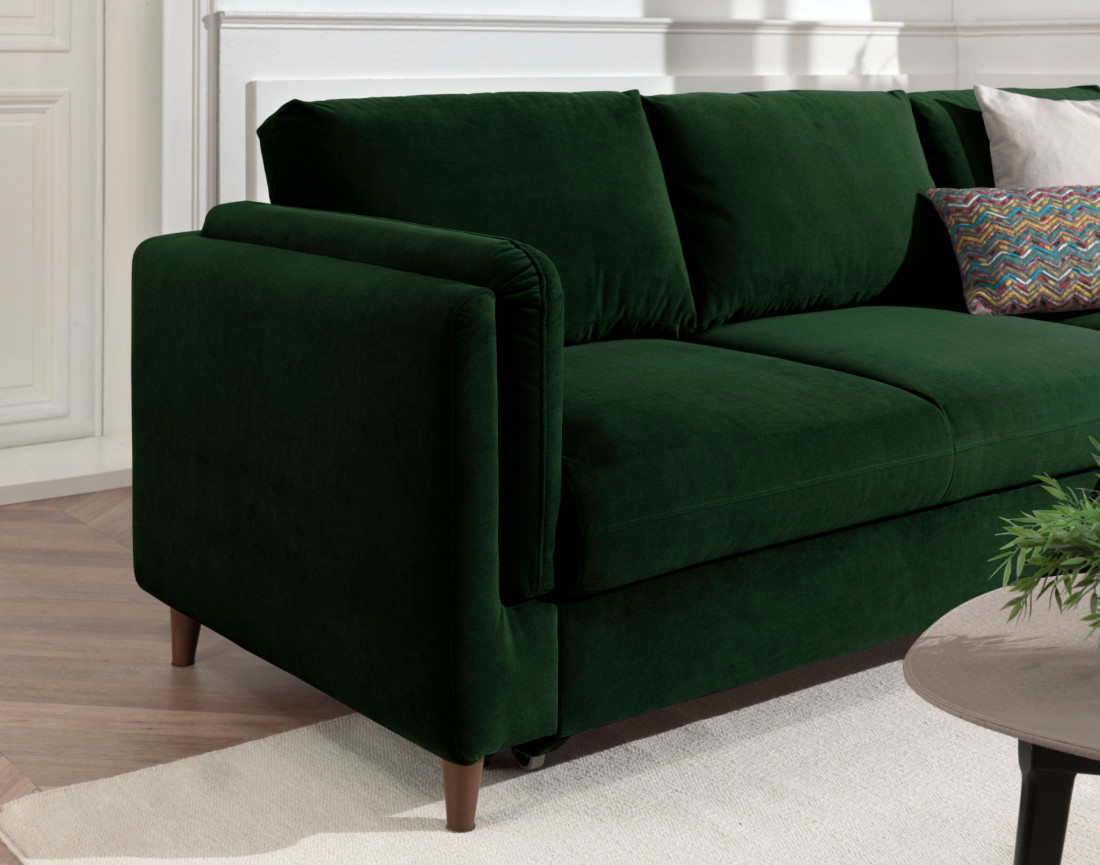 Canapé d'angle droit convertible avec coffre 4 places en velours Brooke