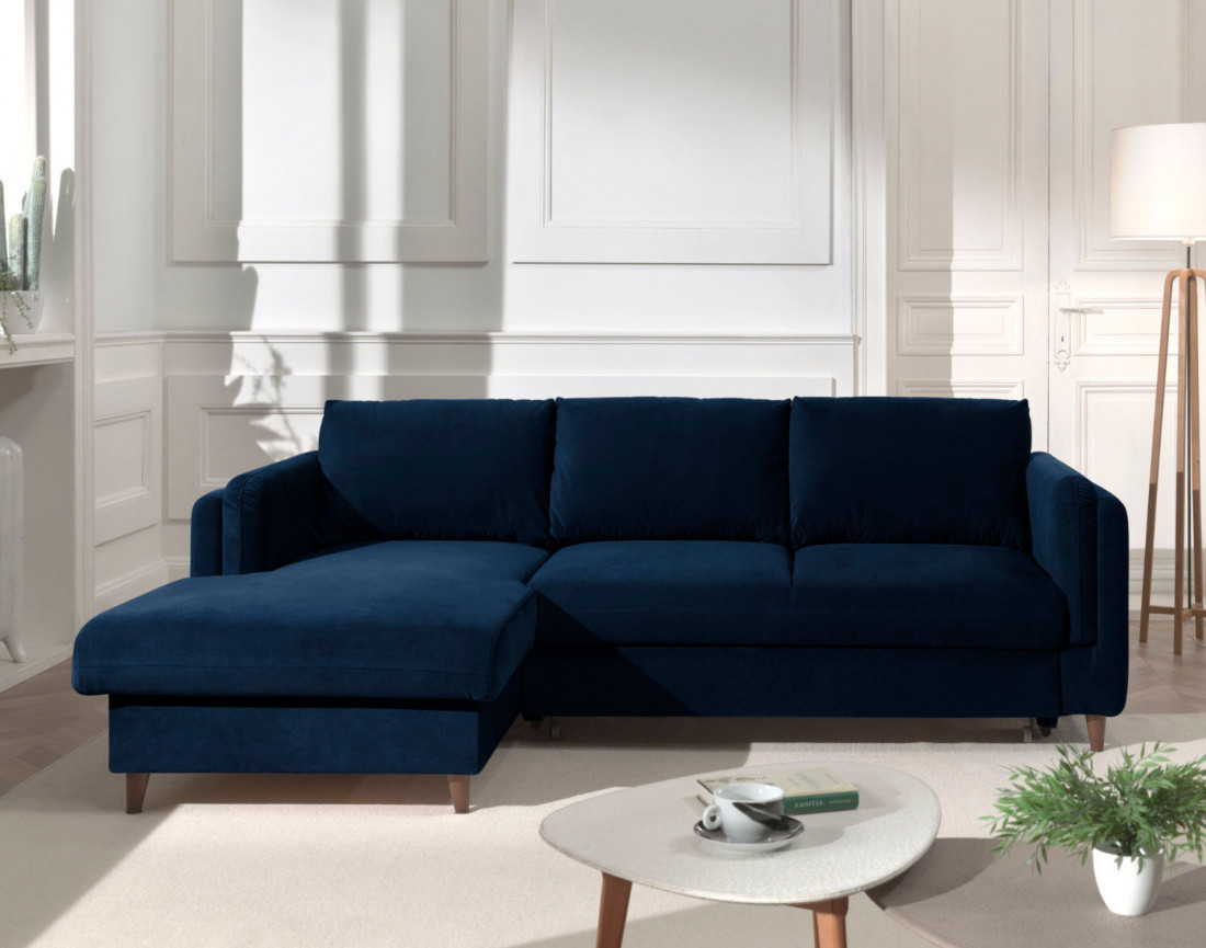 Canapé d'angle gauche convertible avec coffre 4 places en velours Brooke